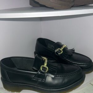 Dr. Martens Black Leather Tassel Loafers with Gold Hardware